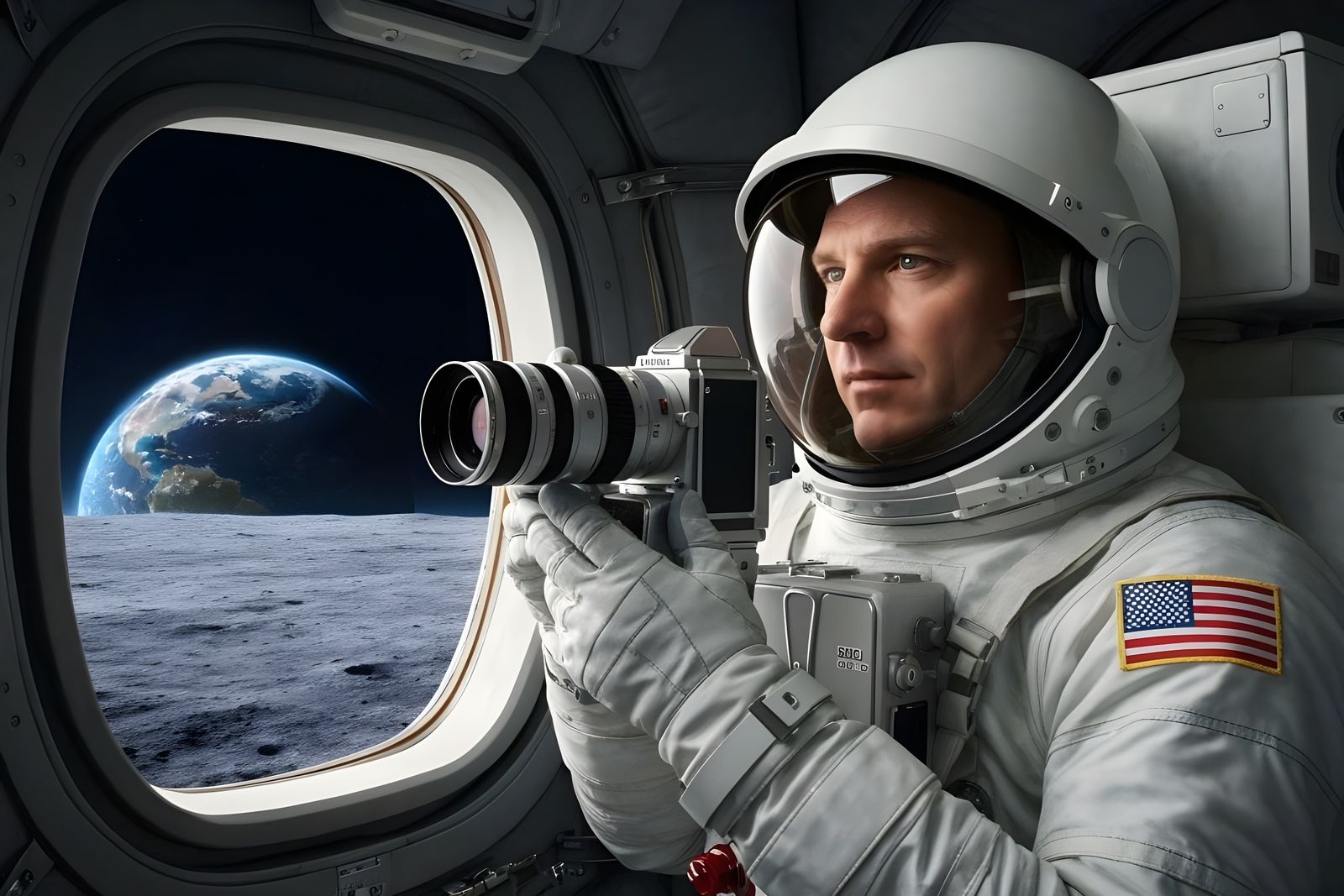 Astronaut Captures Earthrise Photo in Syd Mead Style