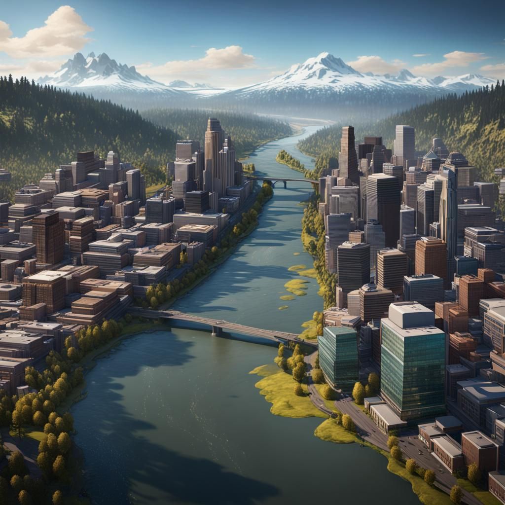 Modern Cityscape on the River: Digital Matte Painting