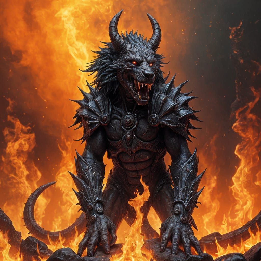 Cerberus, Guardian of Hell in Infernal Flames