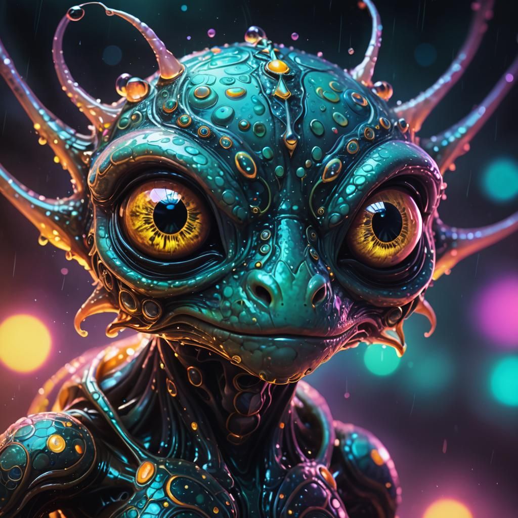 Alien Amphibian: Neon-Noir Digital Illustration