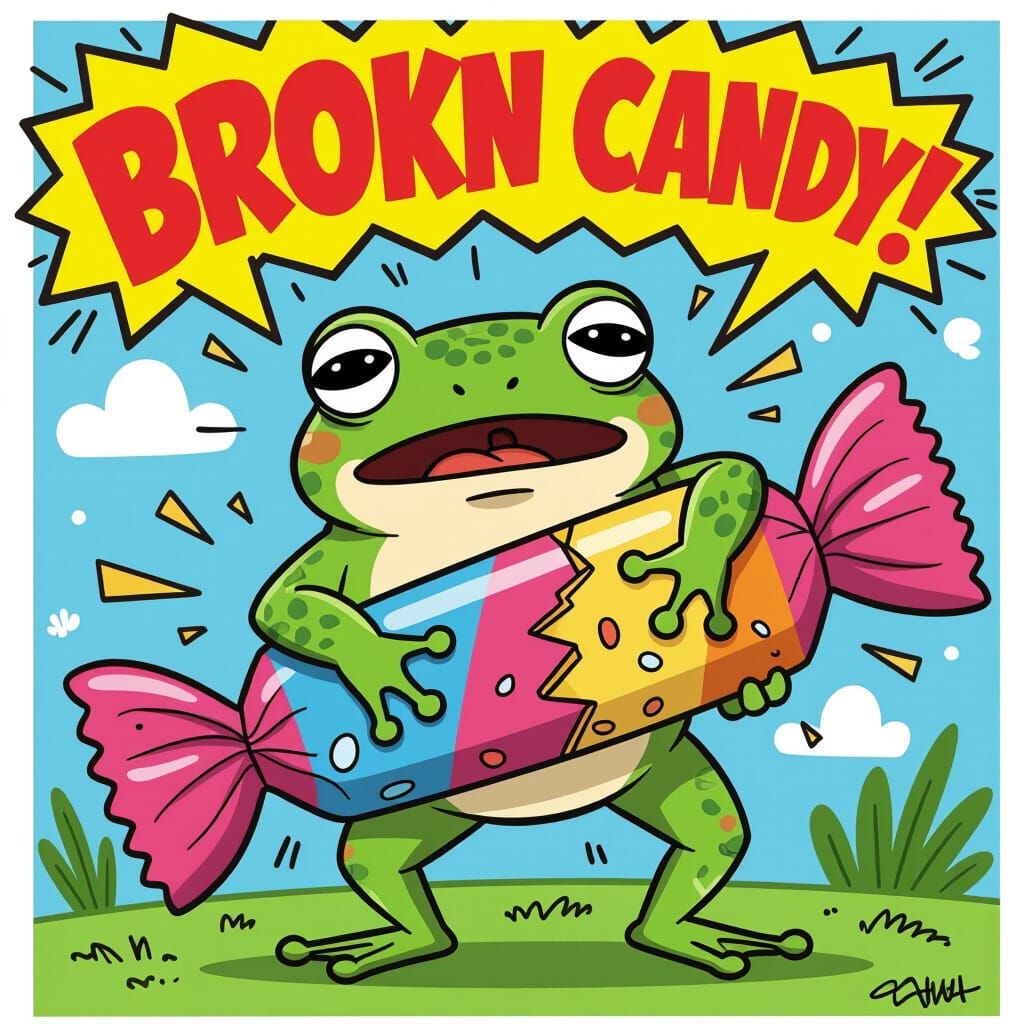 Frog's Shock as Giant Candy Breaks: Colorful Comic