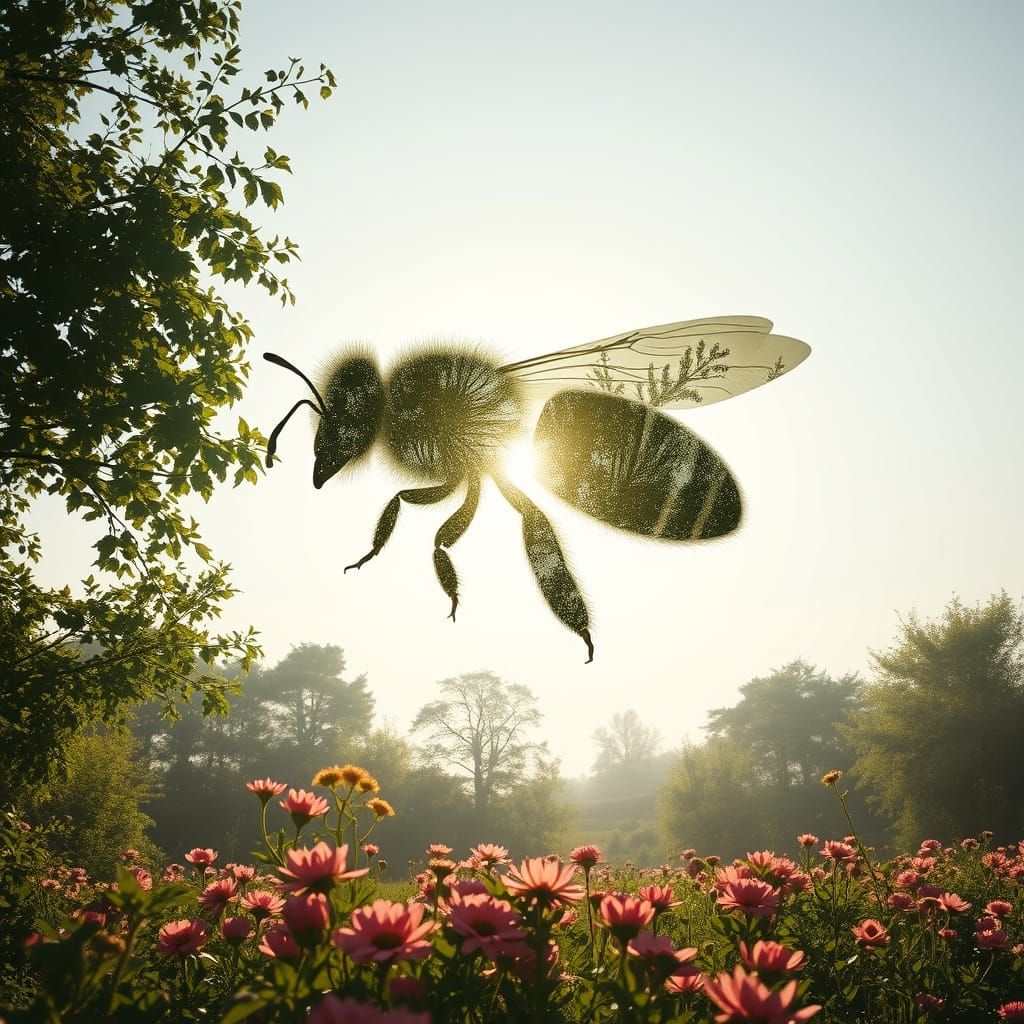 Peaceful Bee Silhouette Amidst Vibrant Nature