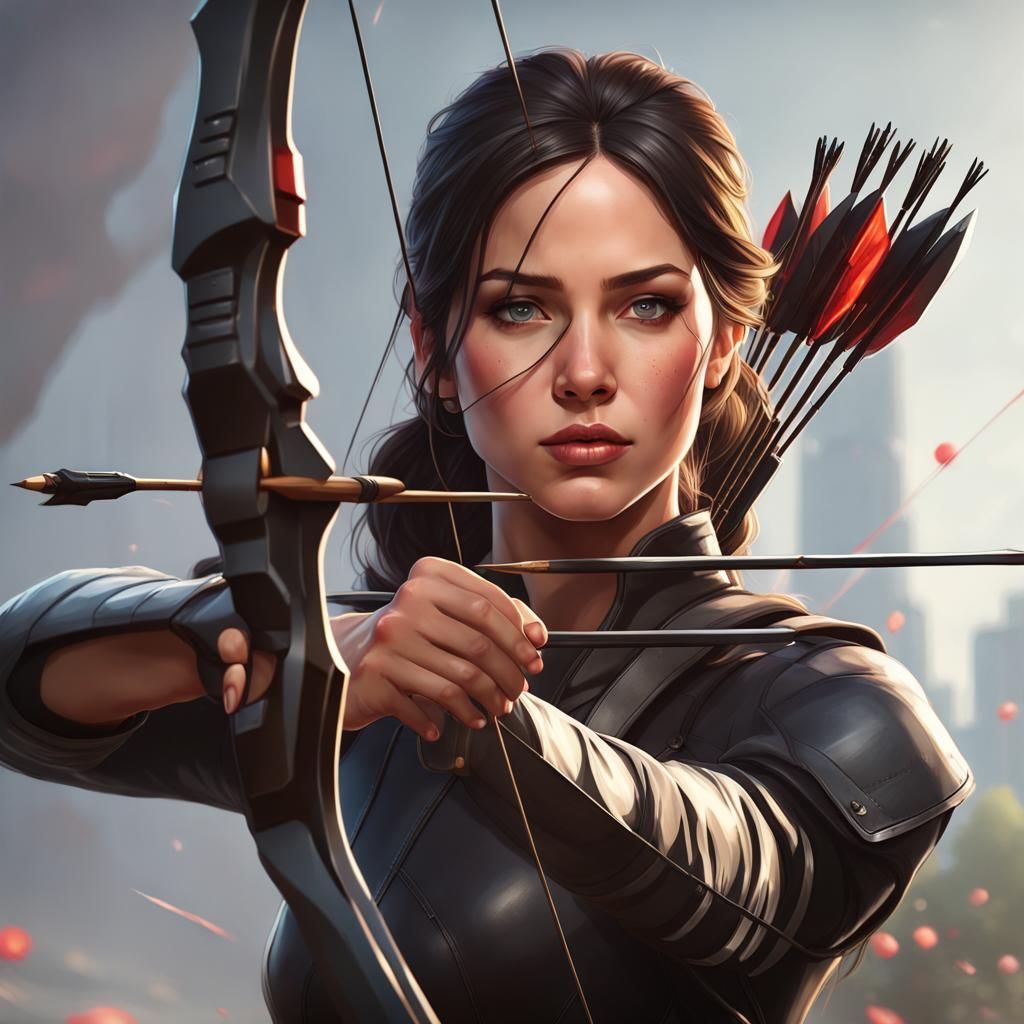 Brunette Archer Portrait in Art Nouveau Style