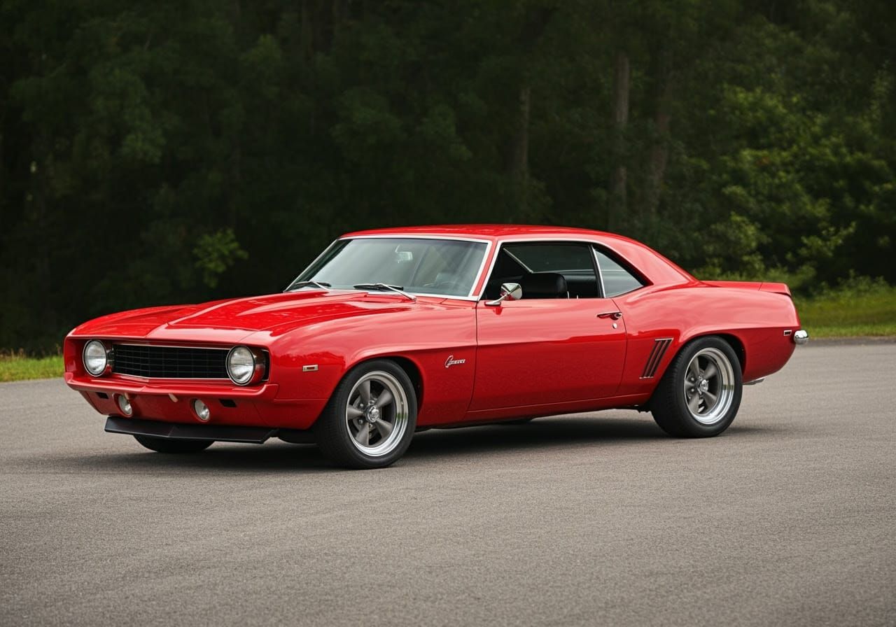 Vintage Cherry Red 1969 Chevrolet Camaro on Asphalt
