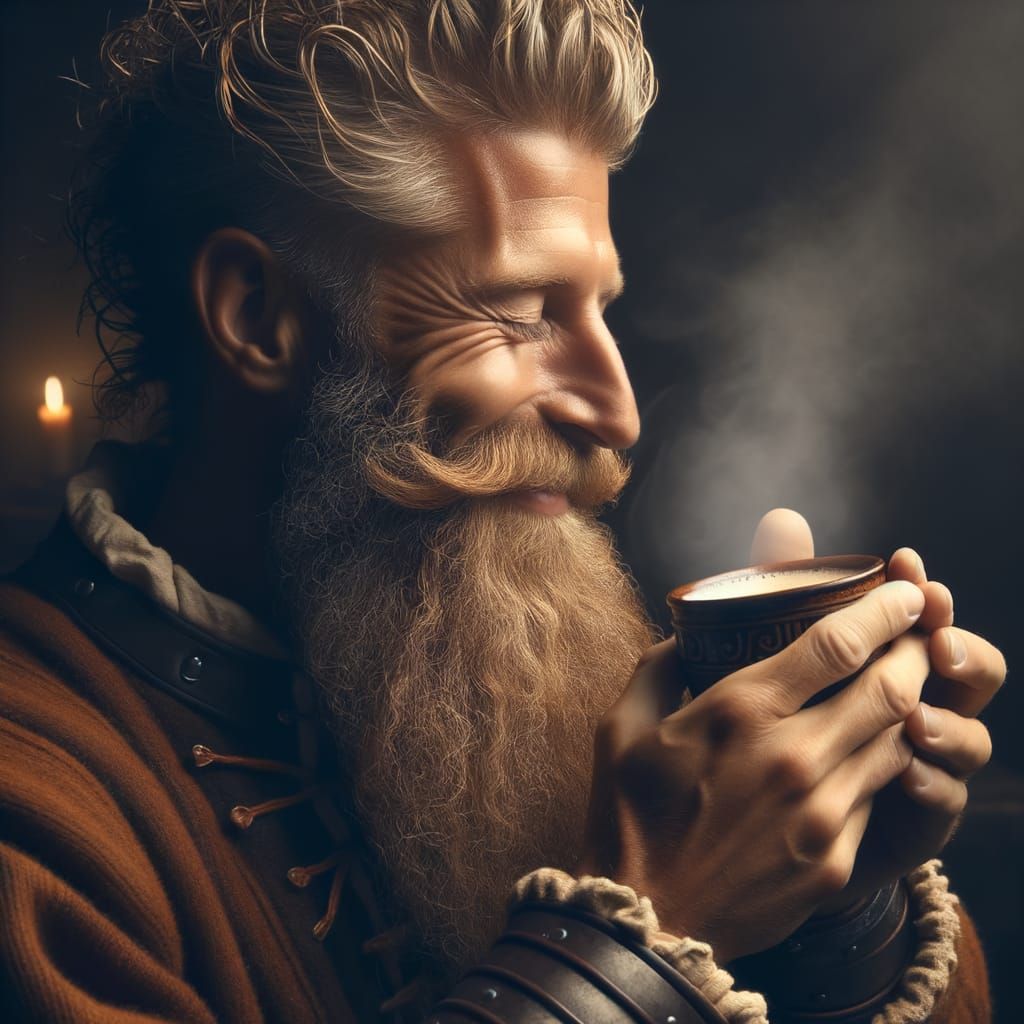 Viking Enjoys Strong Coffee in Calm Respite