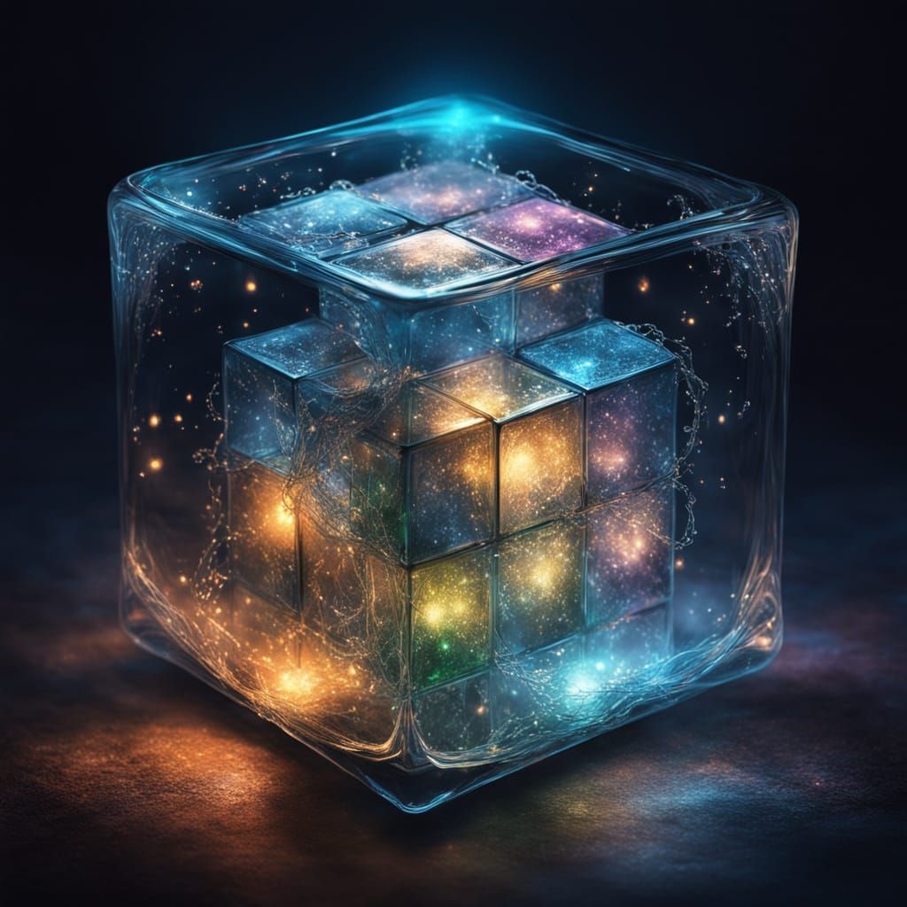 Glowing Glass Rubik's Cube in Ethereal Fantasy Setting