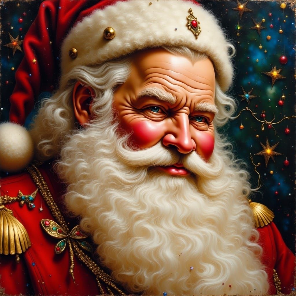 Steampunk Robot Santa Portrait in Norman Rockwell Style