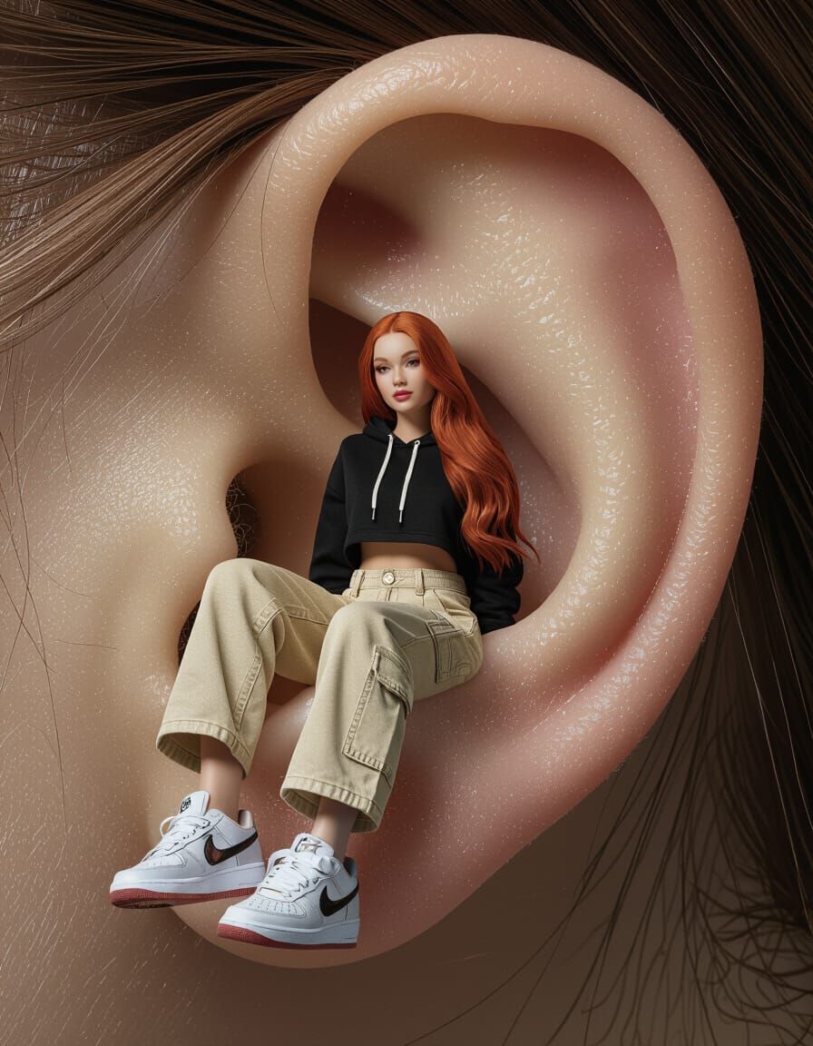 Fashion Photo: Miniature Woman in Giant Ear