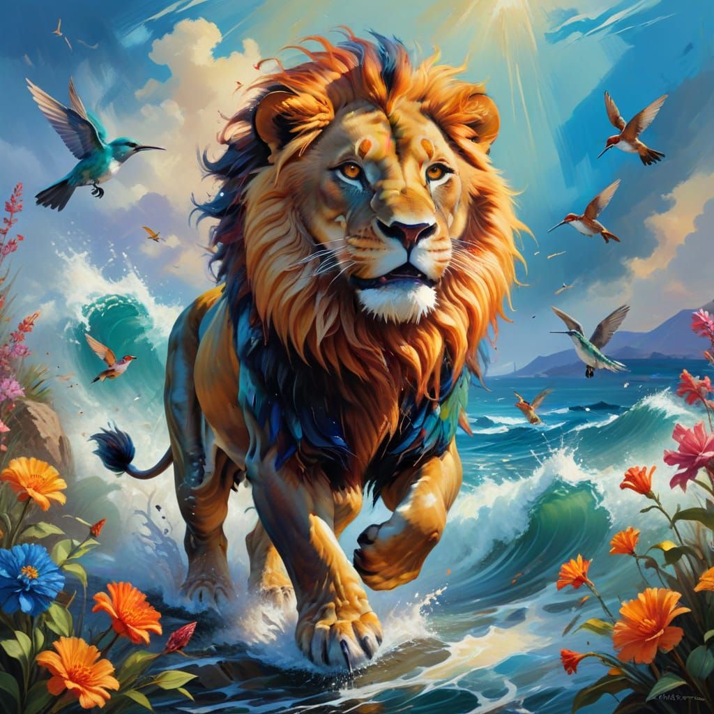 Vibrant Oil Painting Masterpiece with Triadic Colors