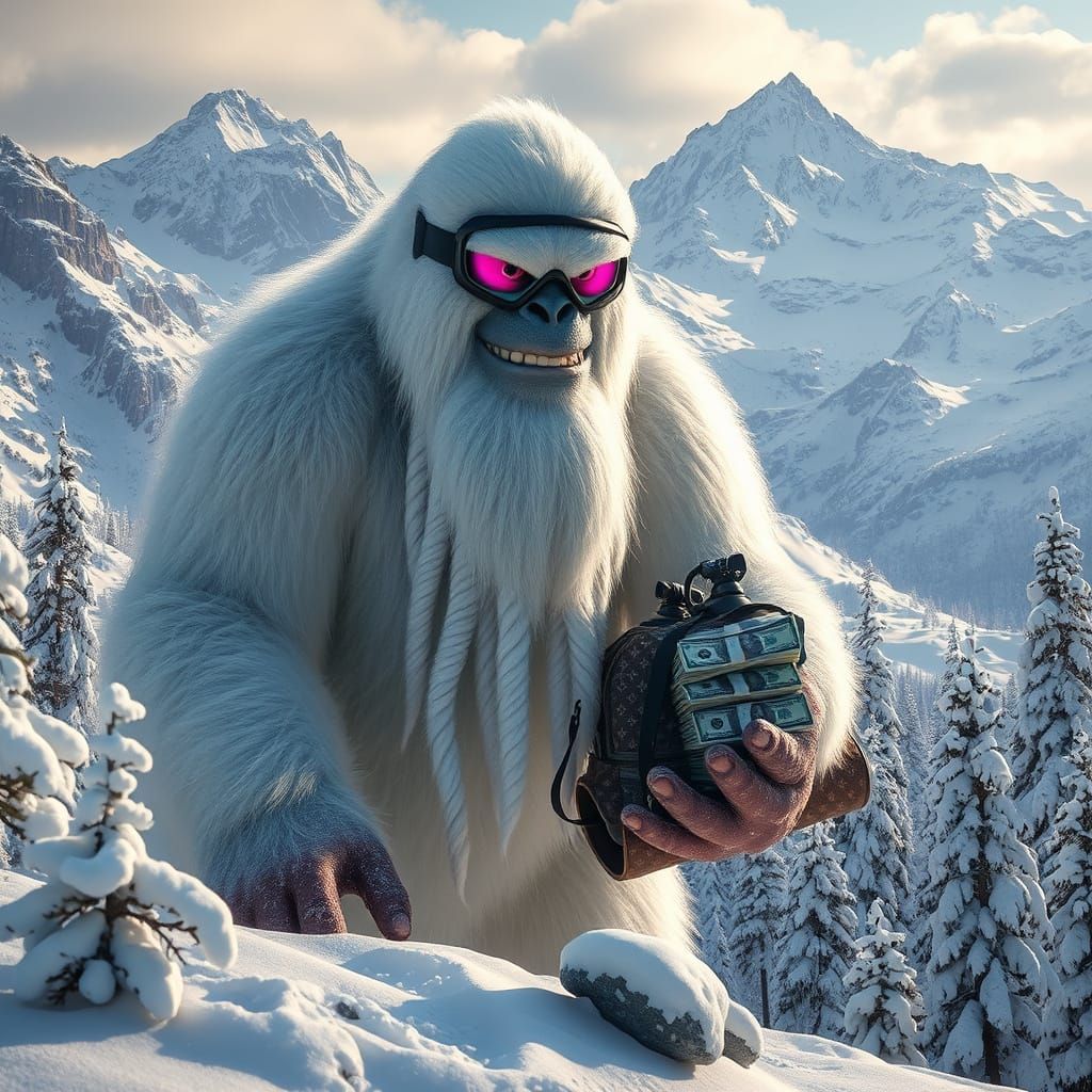 Majestic Yeti Emerges in Winter Wonderland Scene