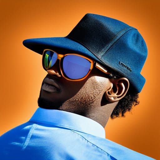 Man in Sunglasses Raises Hand in a Warm Summer Cityscape