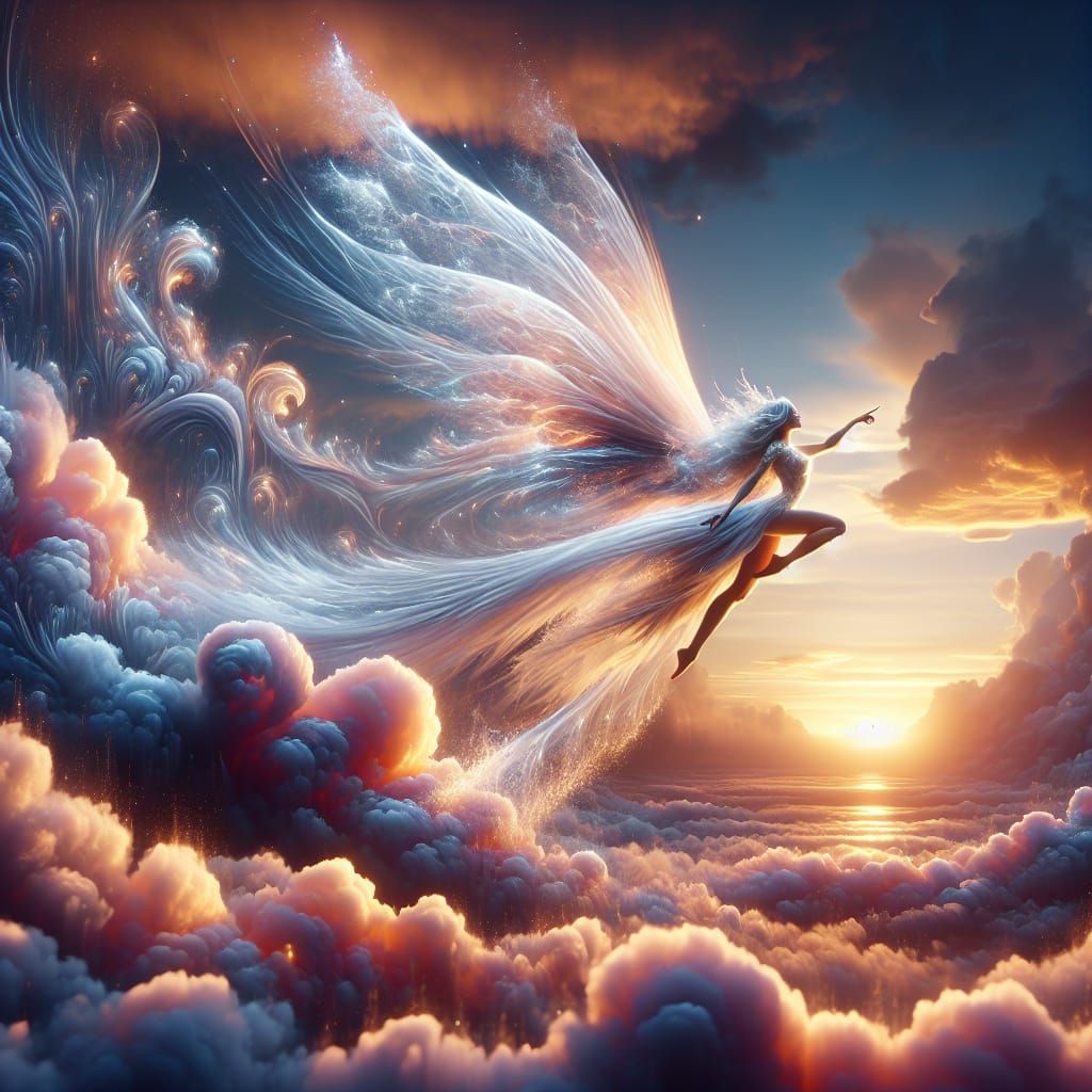 Fairy Soaring from Cloud in Digital Art
