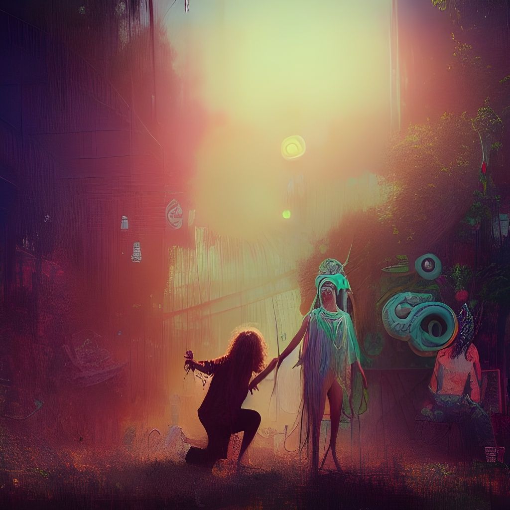 Angry Hippy Man Harassing Woman, Hyperdetailed Photograph