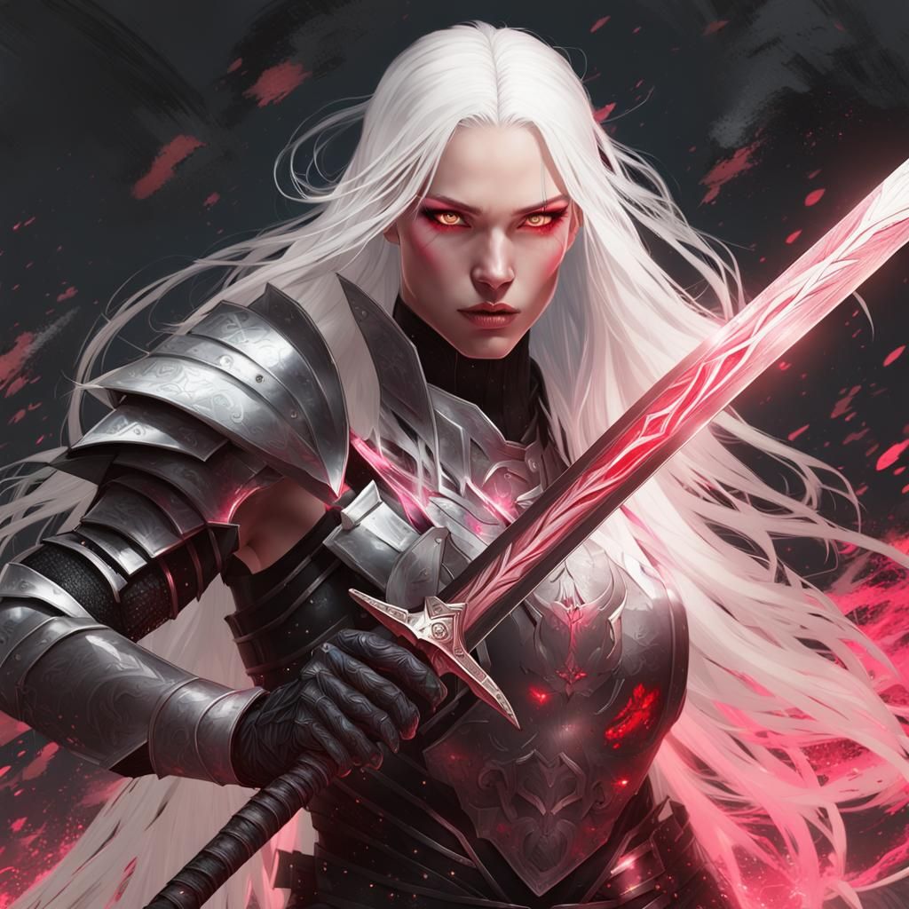 Albino Woman Warrior with Runic Sword