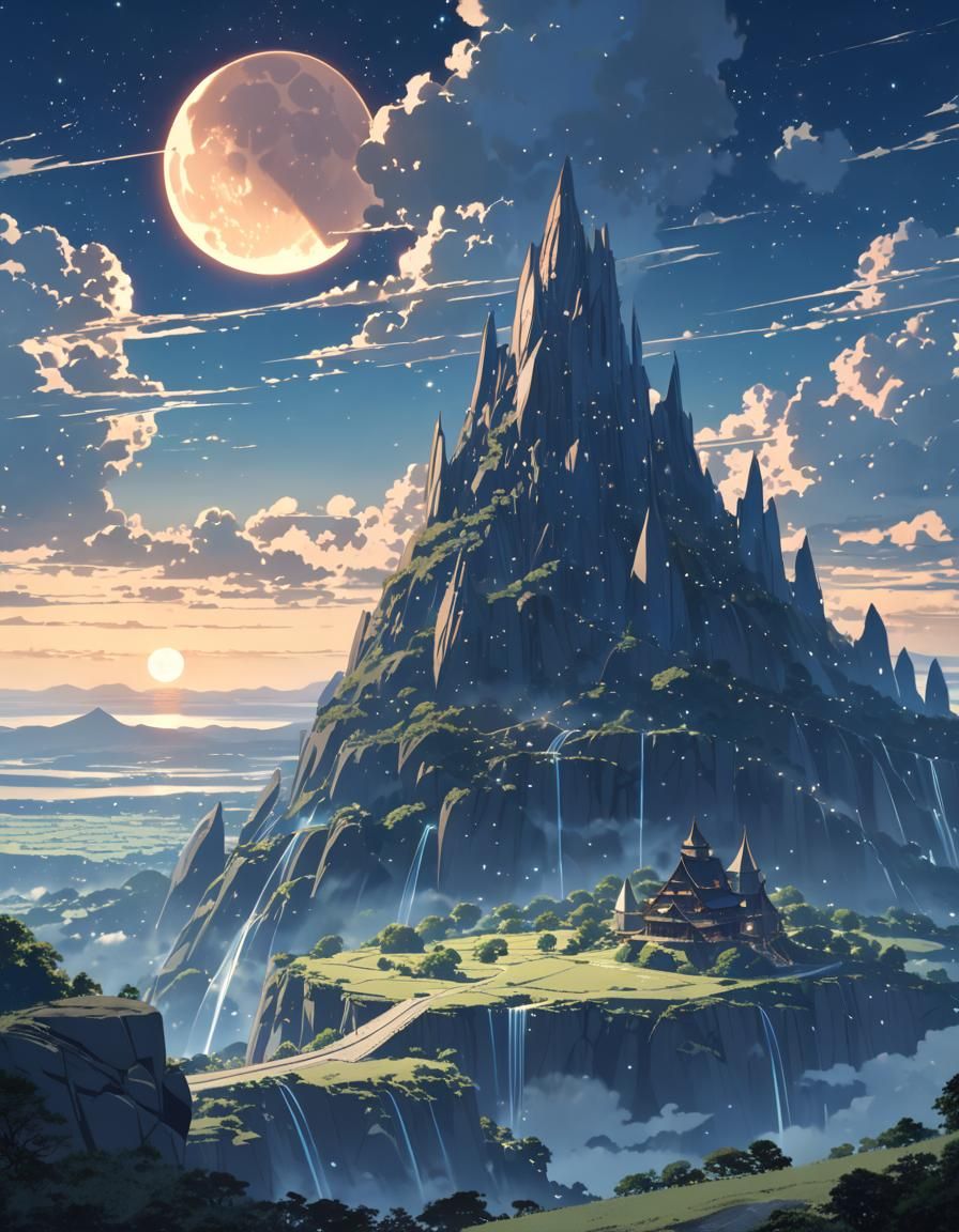 Eerie Dark Fantasy Landscape Under Full Moon