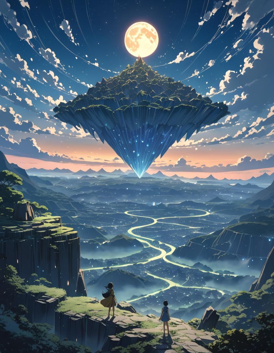 Mystical Mountain Landscape Under Full Moon