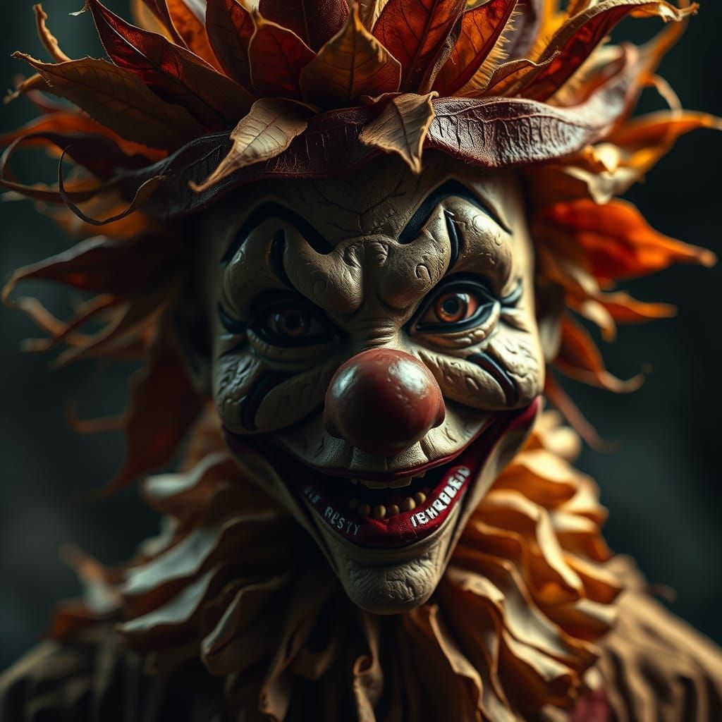 Autumn Leaf Clown in Hyperrealistic Detail