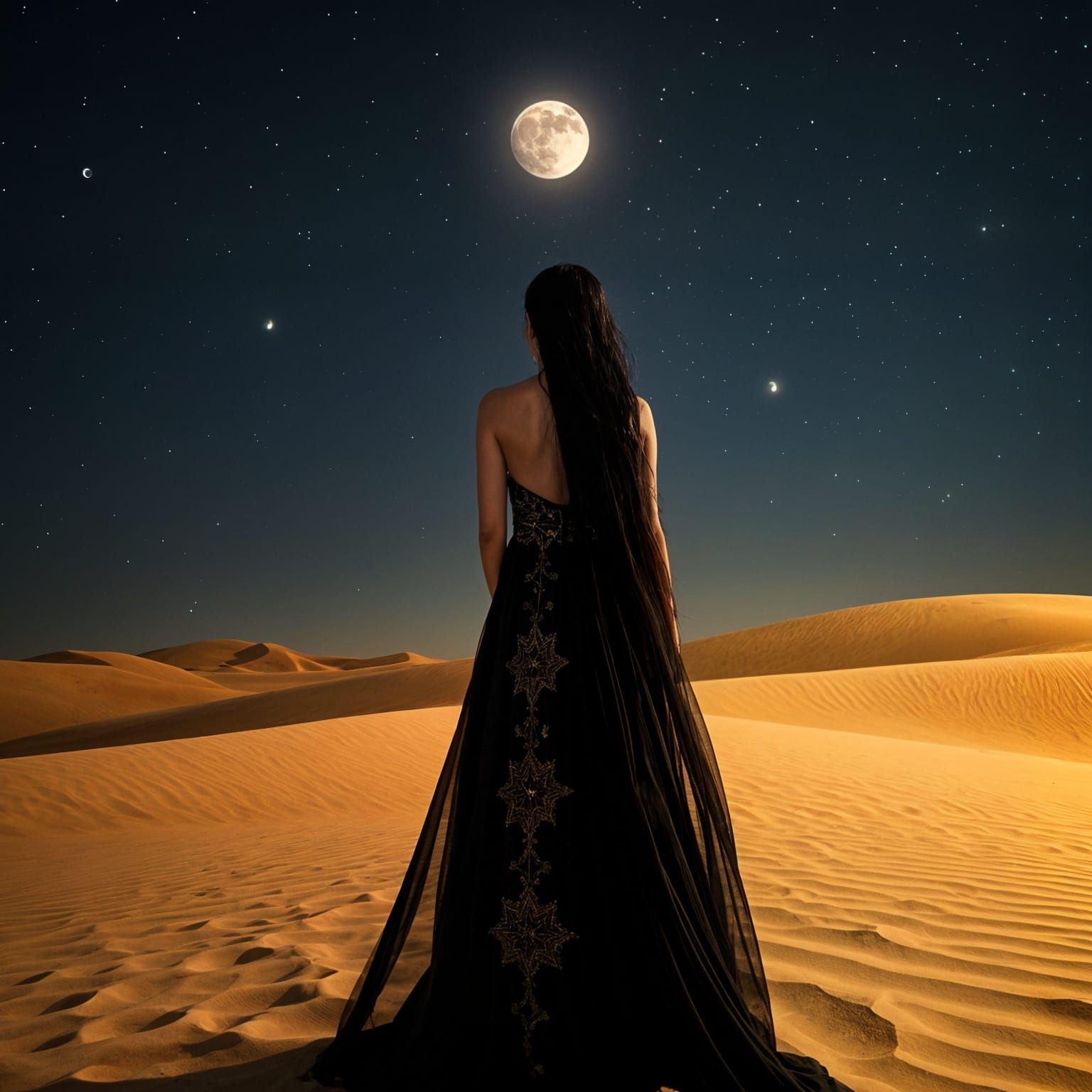 Mysterious Desert Enchantress Under Starry Egyptian Skies