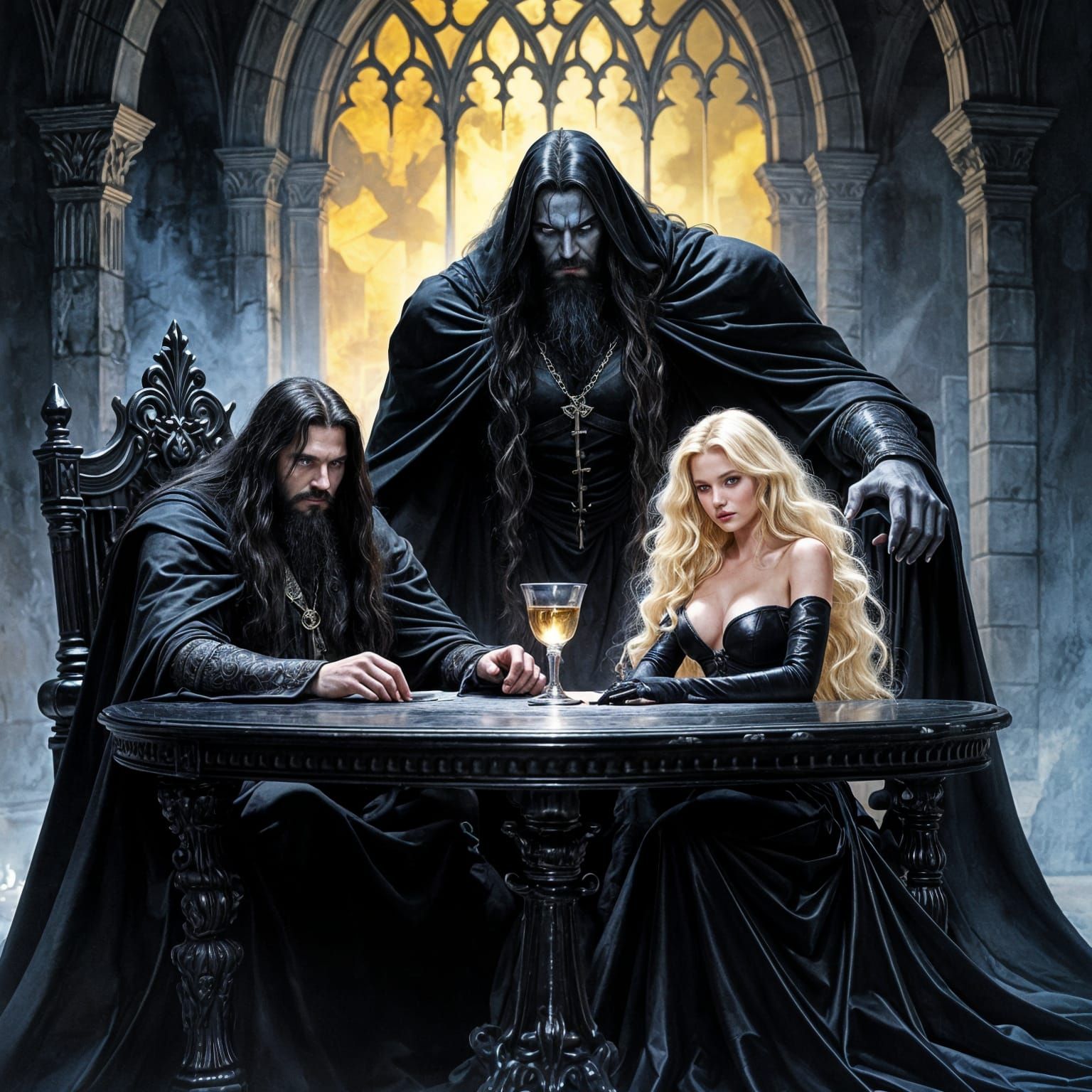 Dark Wizard and Giant in Castle Hall