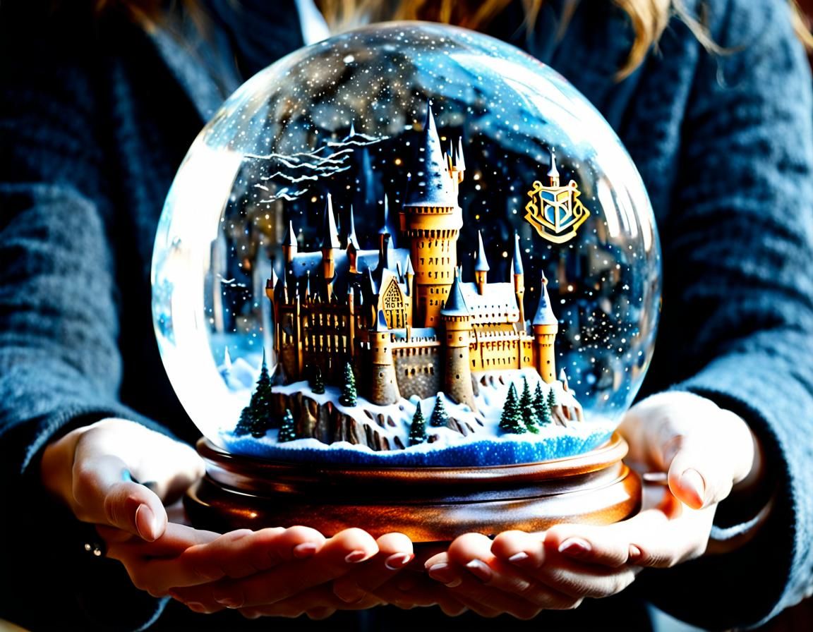 Hogwarts Castle Snow Globe Held in Hands