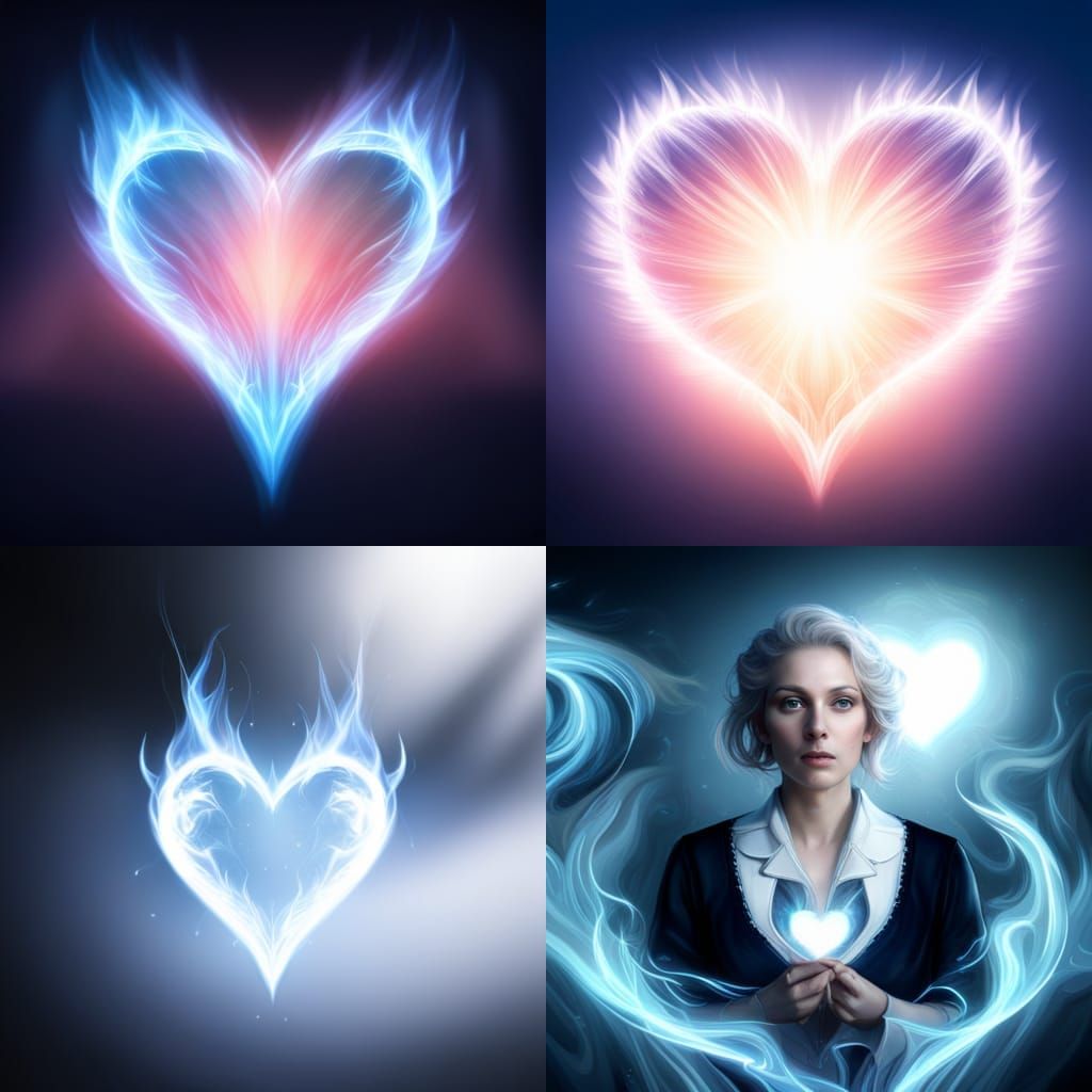 Ethereal Heart of Blue and White Flames