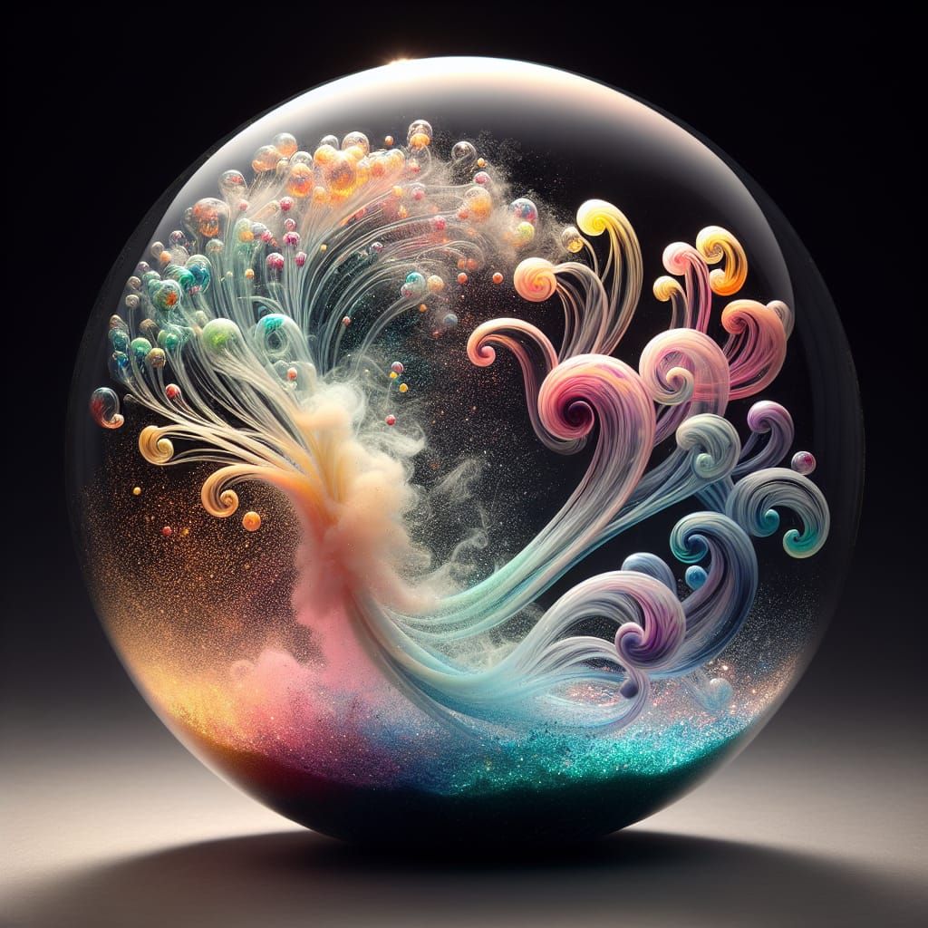 Blown Glass Sphere with Glitter and Mist