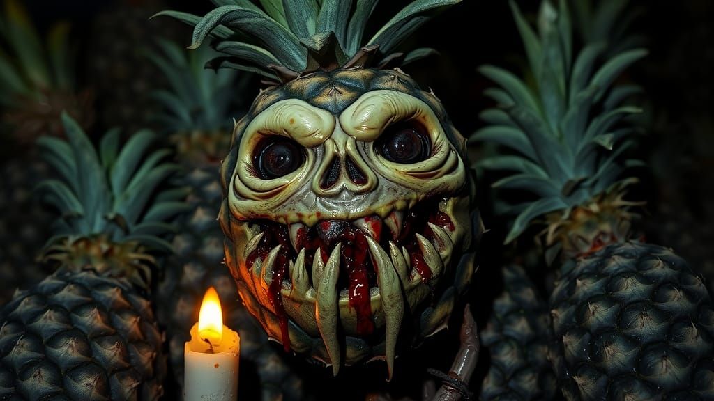 Zombie Pineapple with Humanoid Smile in Greg Rutkowski Style