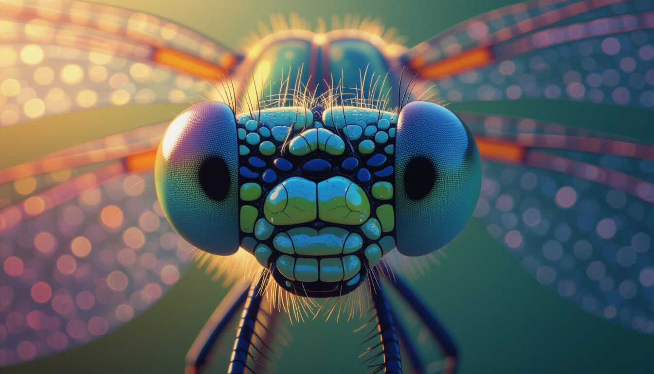 Dragonfly's Hypnotic Gaze in Hyperrealistic Style