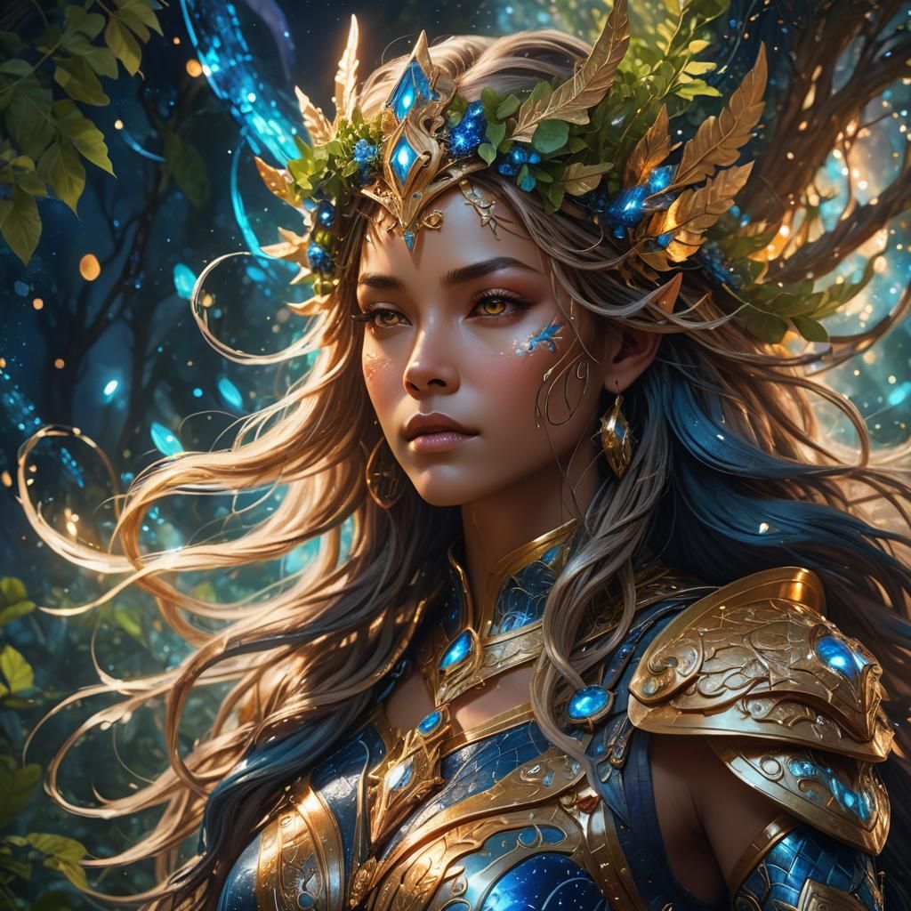 Celestial Goddess Portrait in Vibrant Fantasy Art