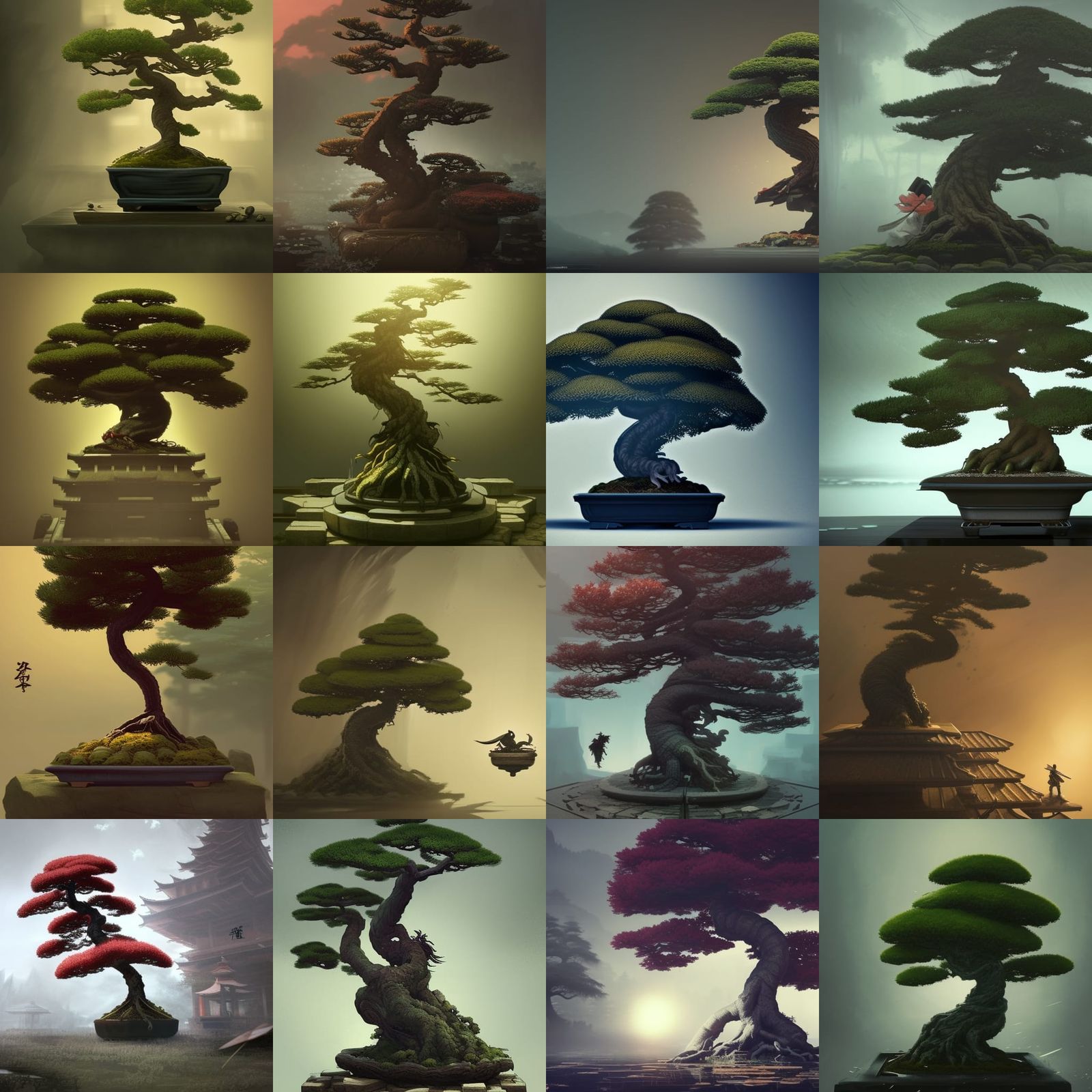 Samurai Ghost with Bonsai Tree: Dark Fantasy Art