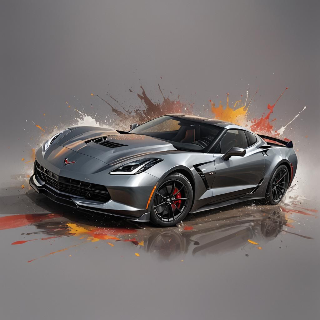 Chevrolet Corvette in Hyperrealistic Splash Art