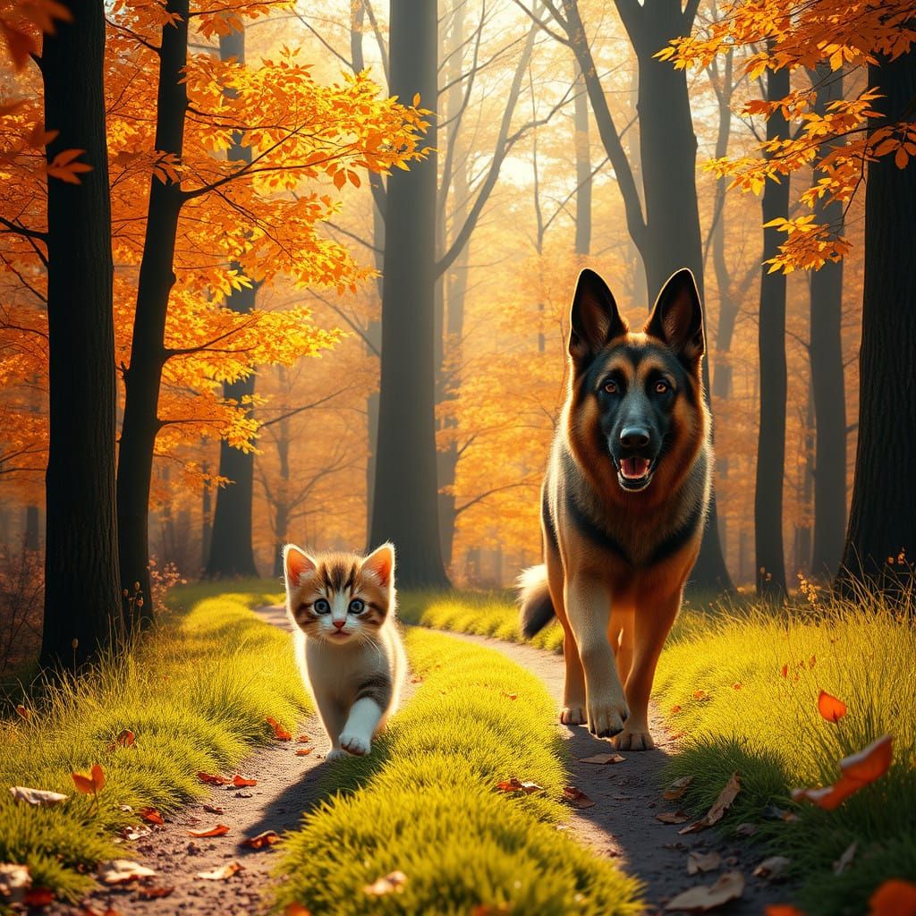 Autumn Forest Adventure with Loyal Companions