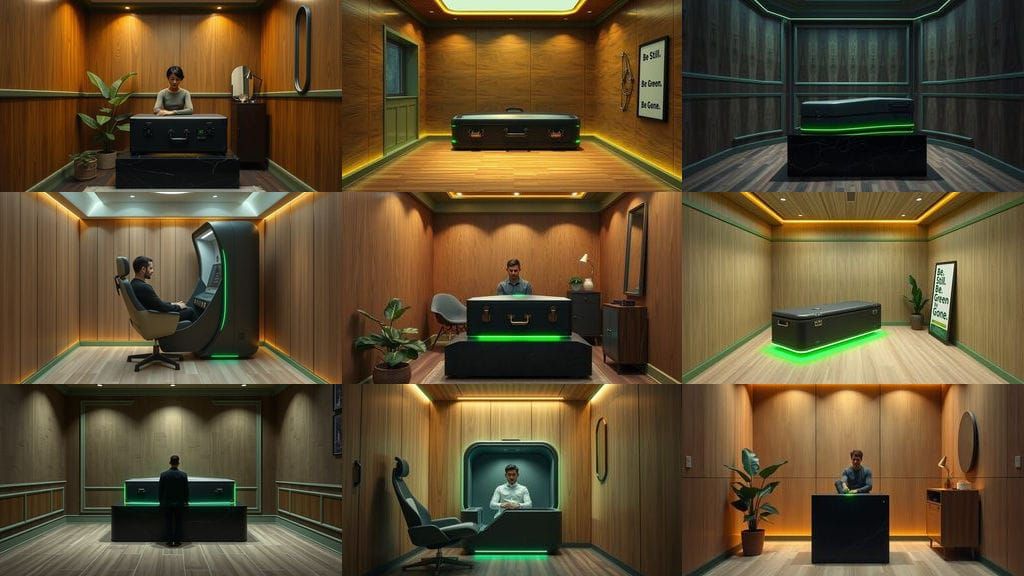 Modern Showroom Displaying a Sleek Suitcase Coffin