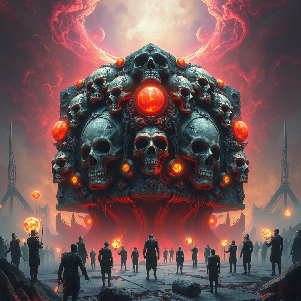 Surreal Futuristic Cube of Skulls Defies Humanity