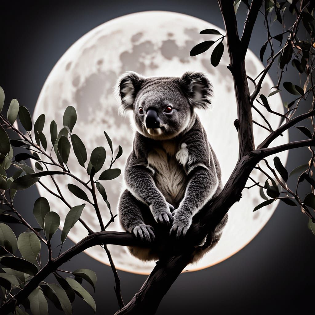 Koala Silhouette Under a Luminous Moon