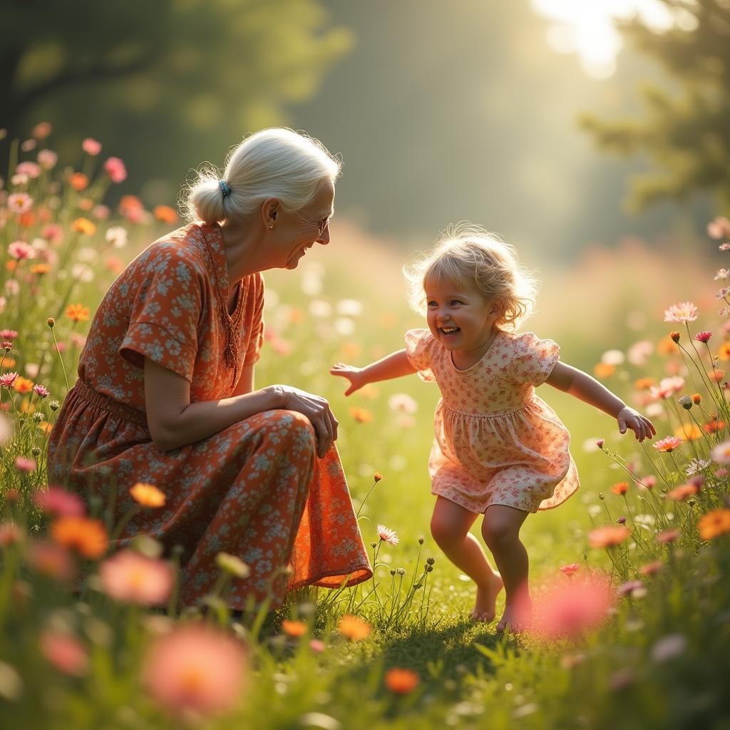 Joyful Reunion in a Meadow: Hyperrealistic 8k Photograph