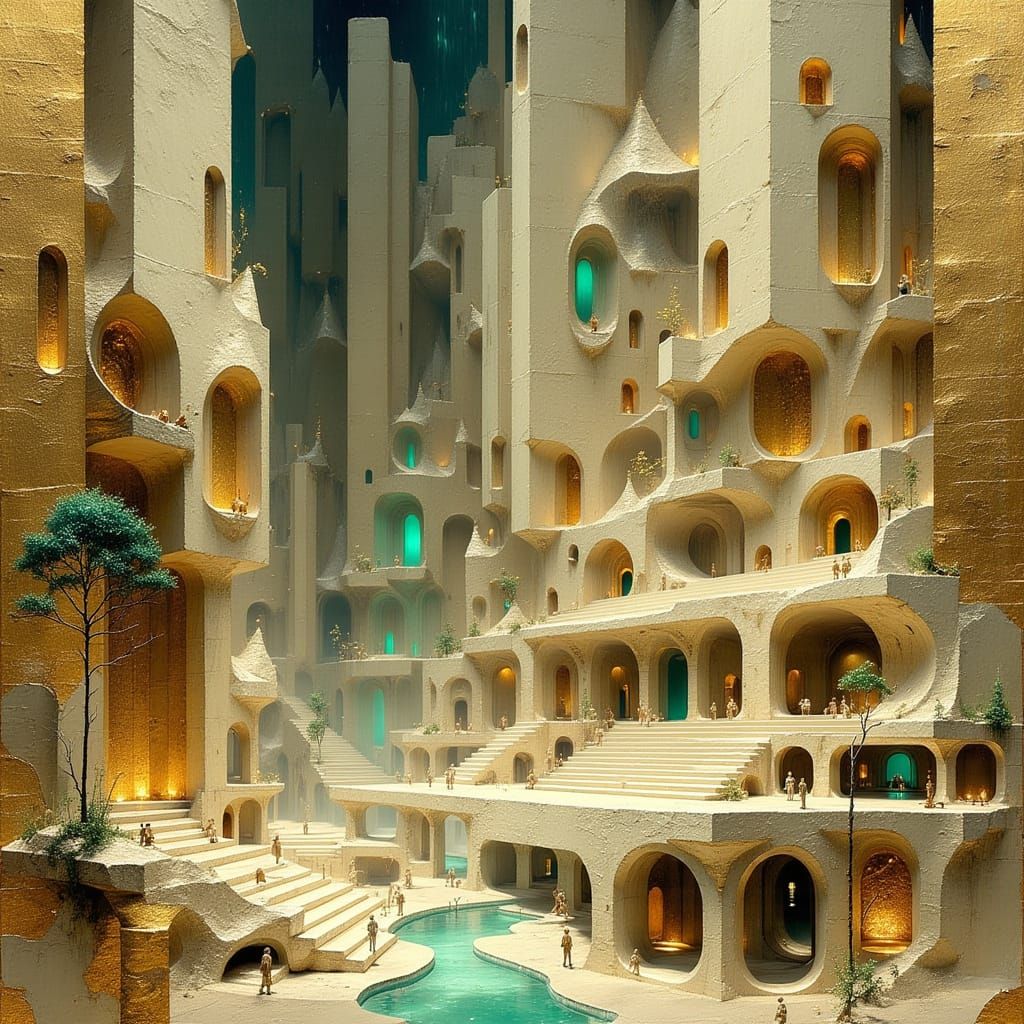 desiccated basin stands the Fossil City of Hollow Gods, sculpted entirely from the intertwined remains of ancient