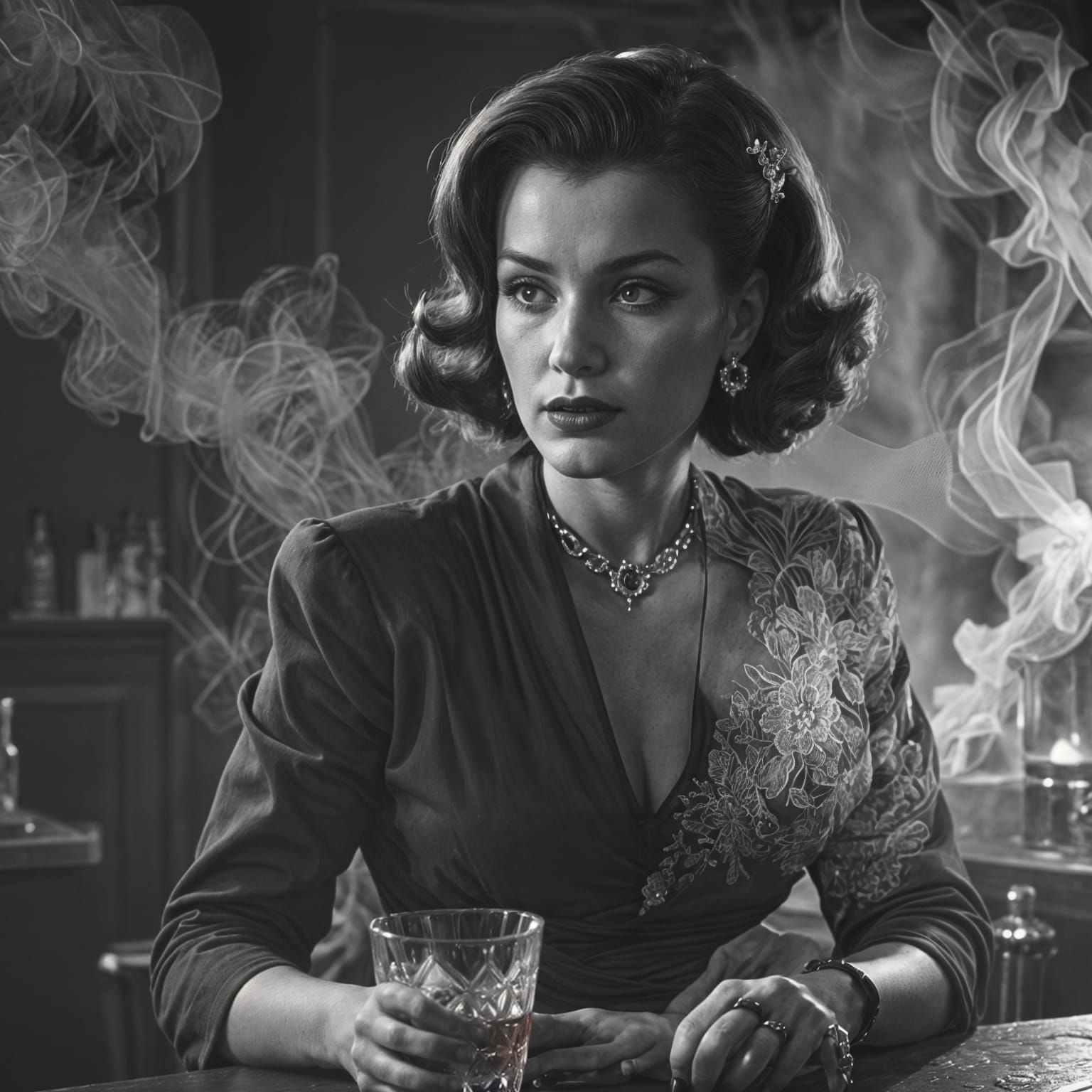 Hyperrealistic 1950s Femme Fatale Portrait