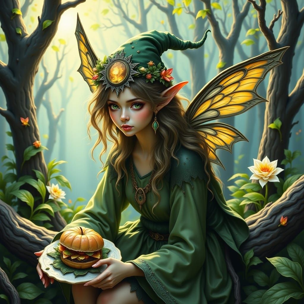 Mystical Fairy Witch in Whimsical Landscape
