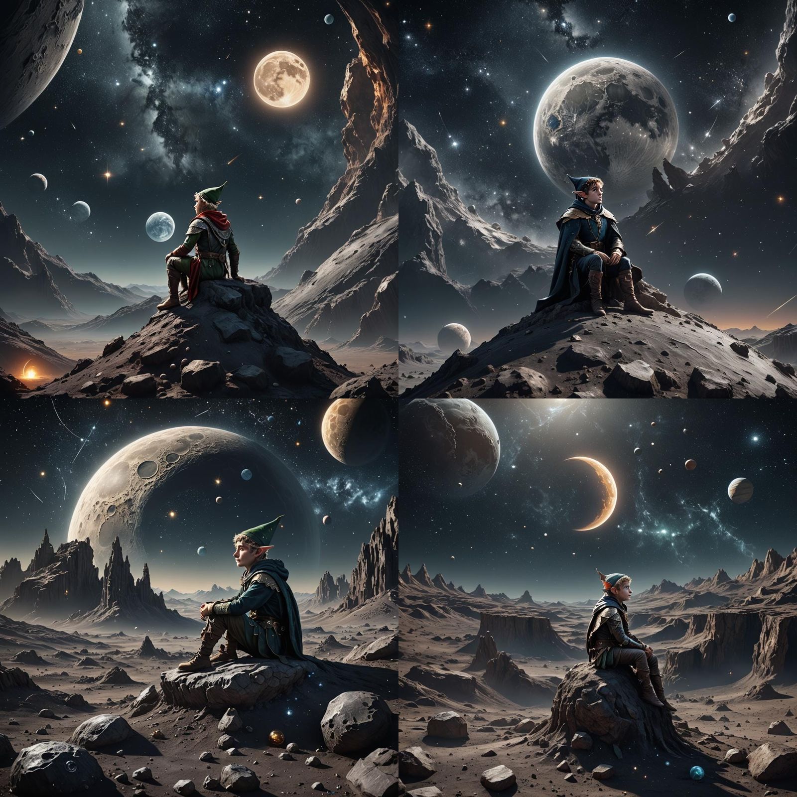 Elf on the Moon in a Detailed Matte Painting