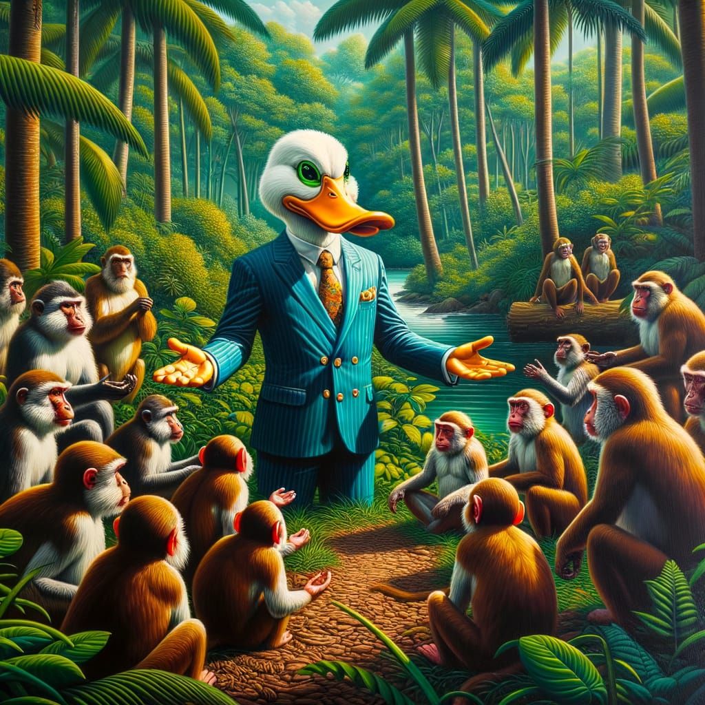 Anthropomorphic Duck Diplomat Mediates Peace in Rainforest