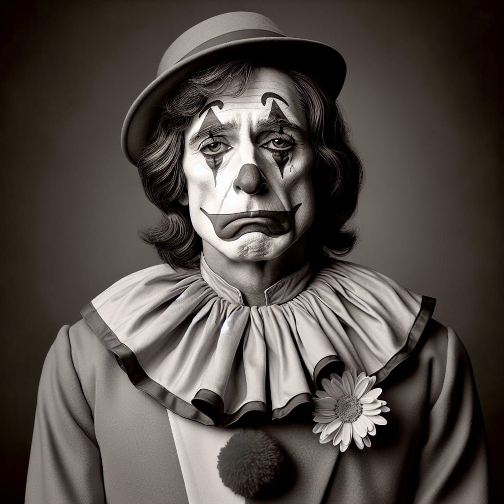Expressive Portrait of a Sad Clown Character