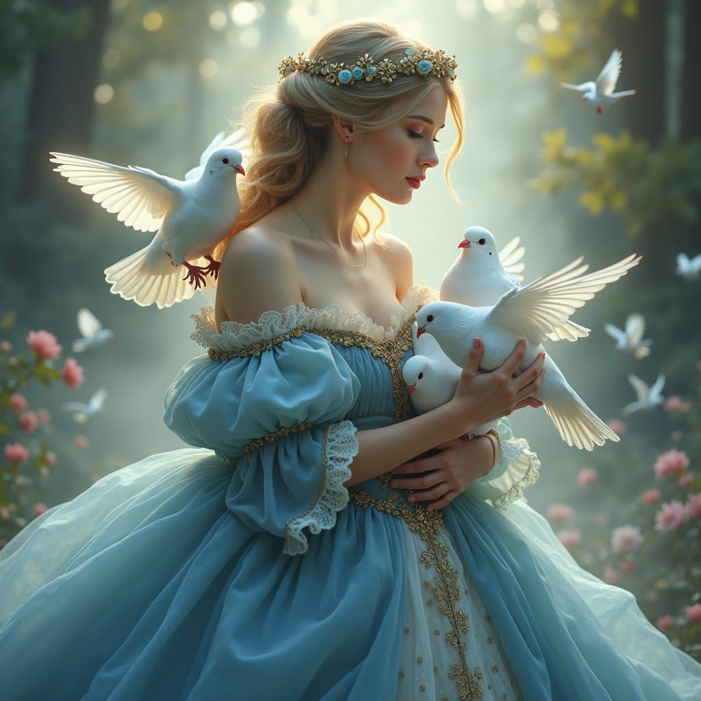 Princess with Doves in Renaissance Style