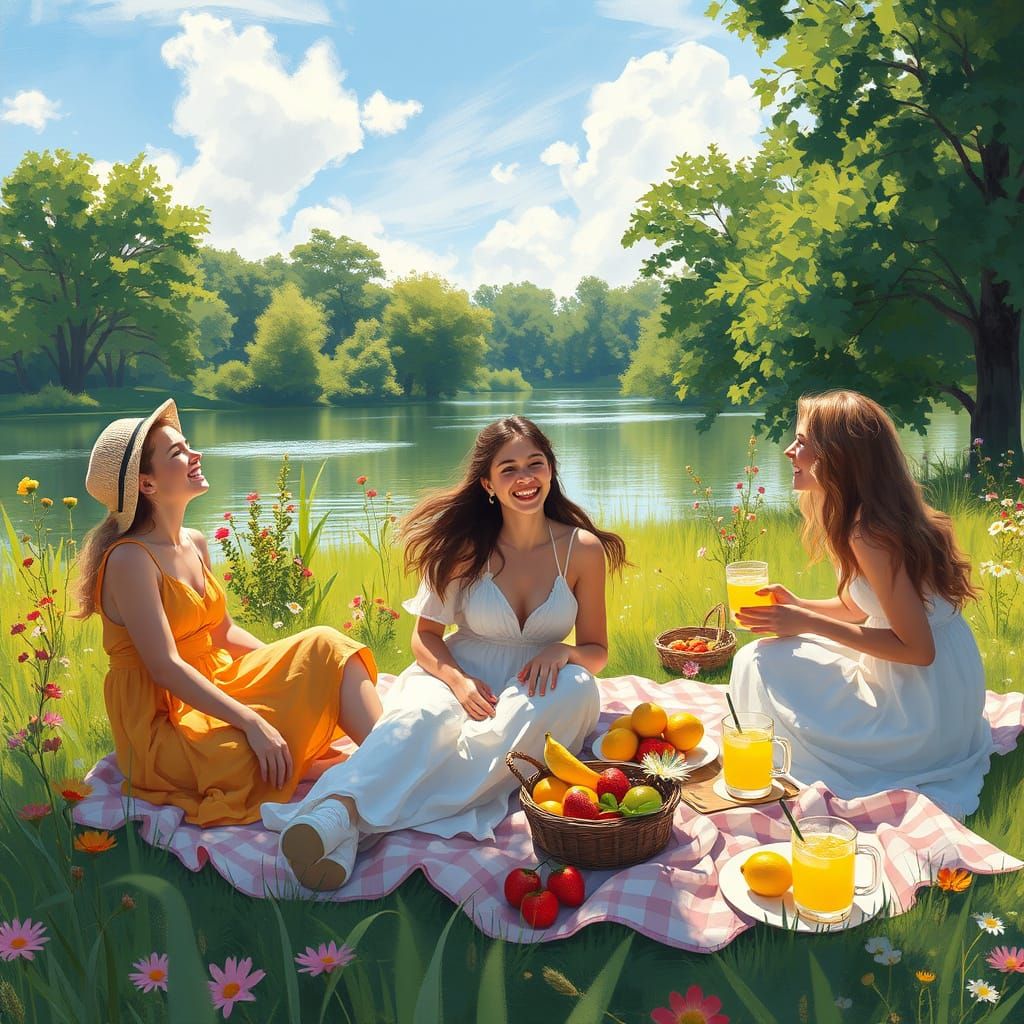 Impressionistic Summer Picnic by the Lake