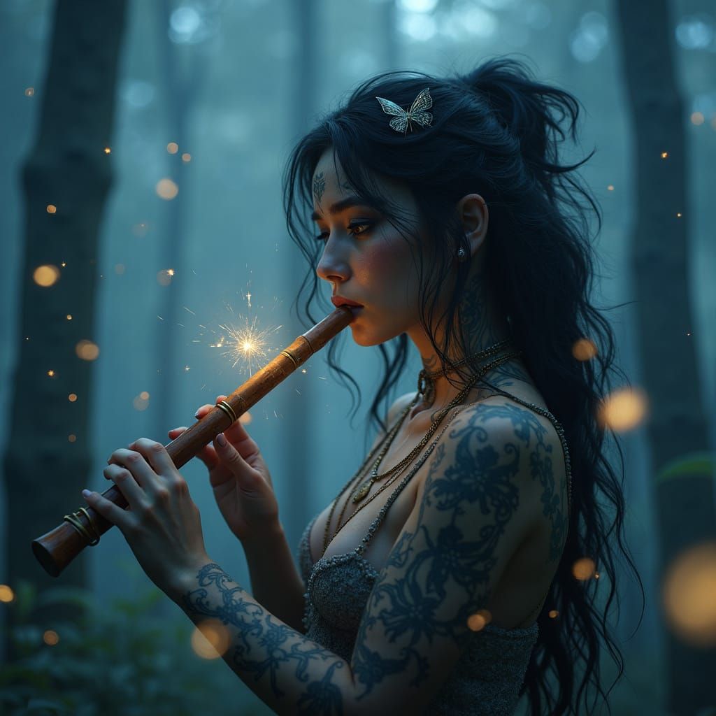 Mystical Forest Siren in Bioluminescent Tattoos and Moonlit ...