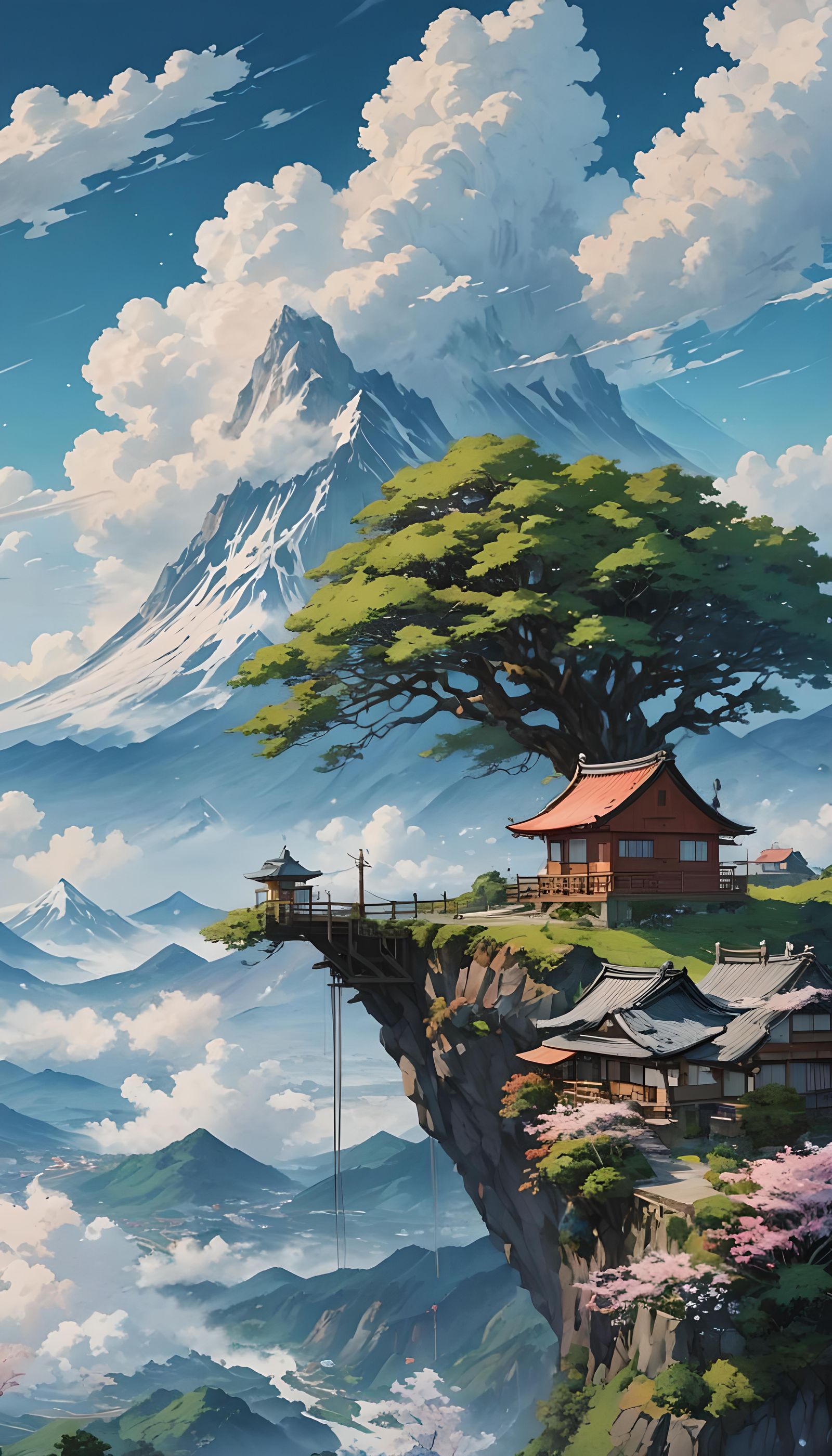 Anime Mountain Road Landscape in Japanese Art Style