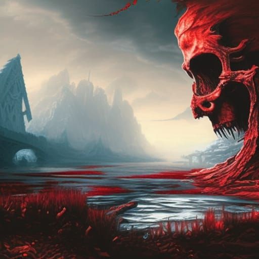 Fantastical River of Blood: Detailed Matte Painting