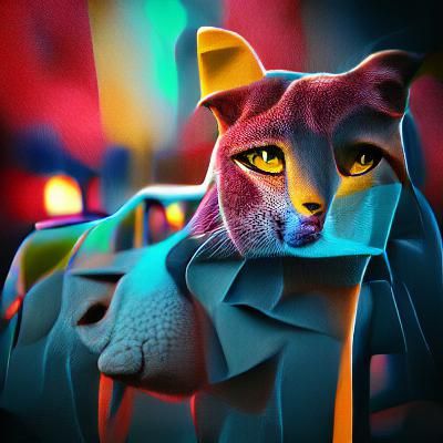 Vibrant Neon Cat Portrait