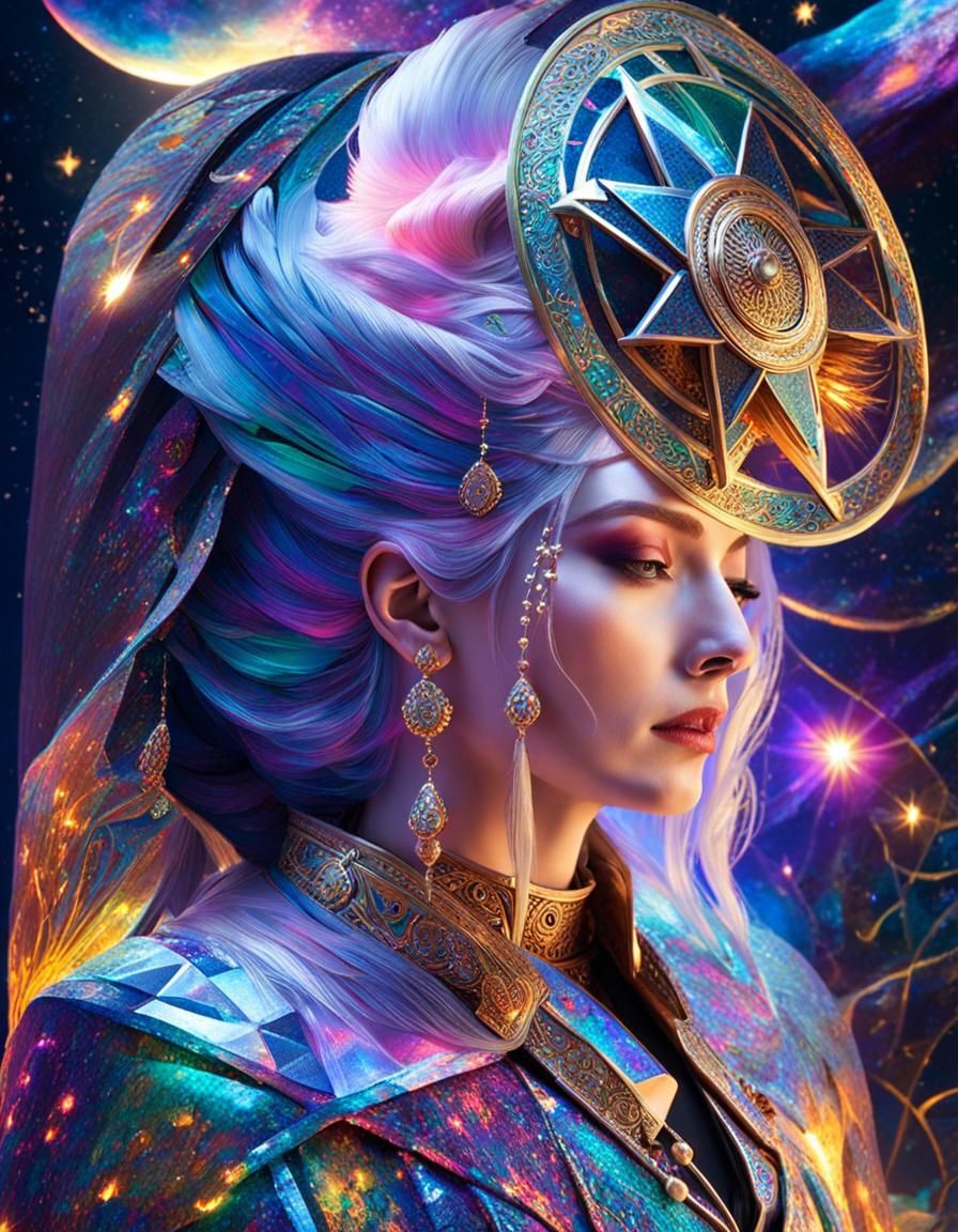 Holographic Chimera Girl in Astral Cosmic Illustration