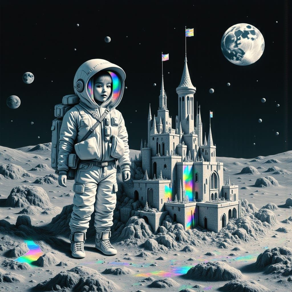 Children Build Futuristic Sand Castle on the Moon